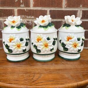 Vintage Magnolia Flower Canisters Kitchen Set of 3 Cottagecore